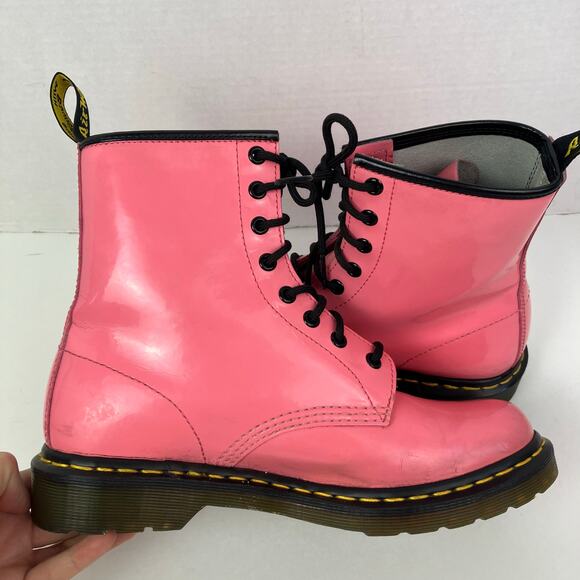 Dr Martens Wmns Sz 9 1460W Bubblegum Pink Patent Lether 8-eye Lace-up Boots - Picture 8 of 16